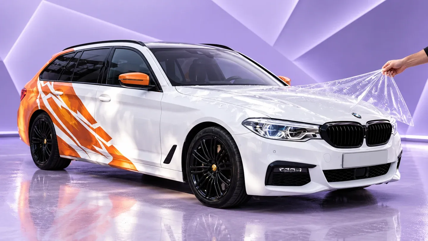 Оклейка BMW прозрачной антигравийной плёнкой — иллюстрация BRANDRIVE