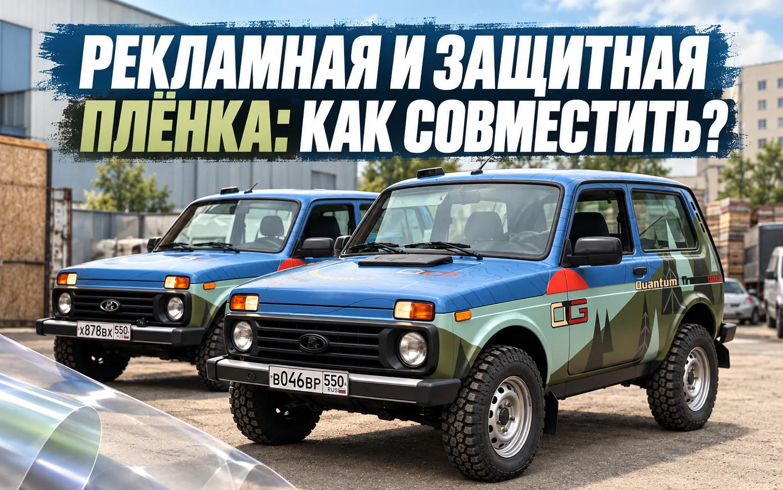 Два автомобиля Нива с фирменной графикой на обложке о совместимости плёнок